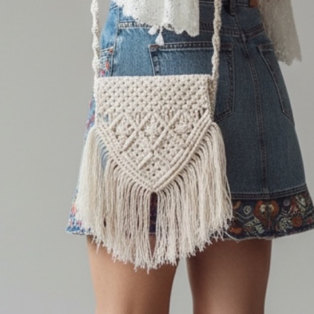 Handmade Boho Cream Macrame Crossbody Purse - Festival Ready Fringe Detail